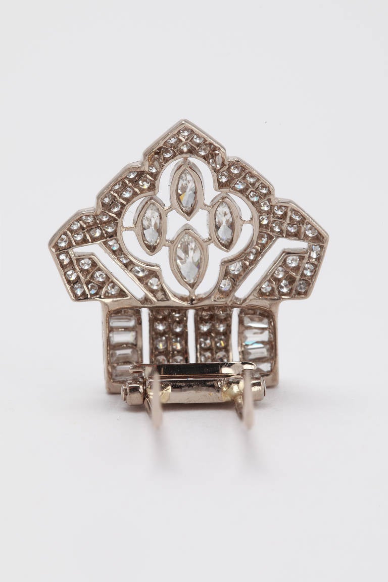 Old Mine Cut Art Deco Diamond Gold Clip For Sale