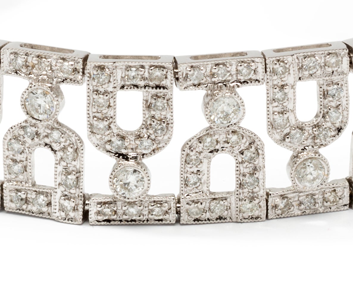 Art Deco Diamond White Gold Link Bracelet In Excellent Condition In Berlin, DE