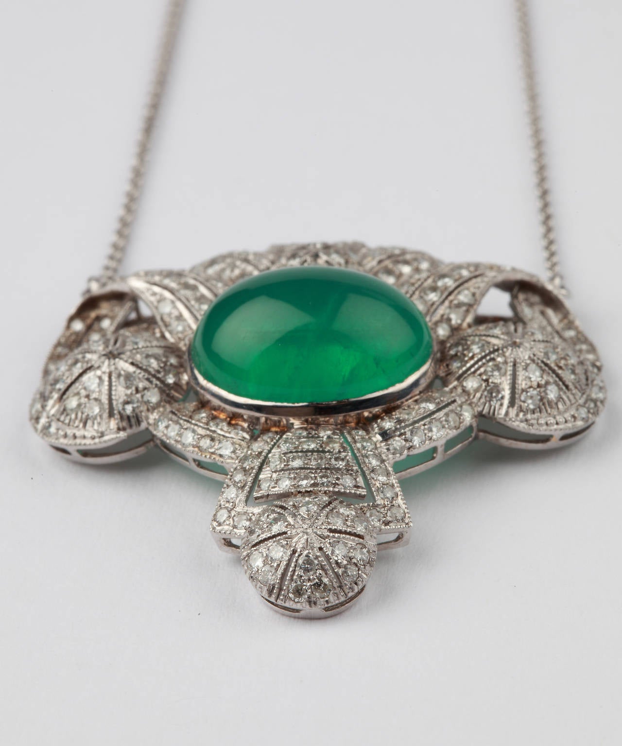 Art Deco Impressive Emerald Diamond Gold Pendant