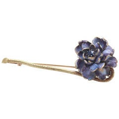 Tiffany & Co. Enamel Sapphire Gold Flower Brooch