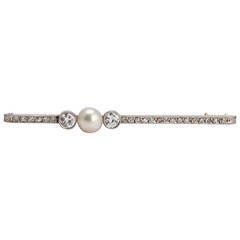 A Charming Pearl Diamond Gold Platinum Brooch 12
