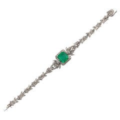 An Elegant Emerald Diamond Platinum Bracelet