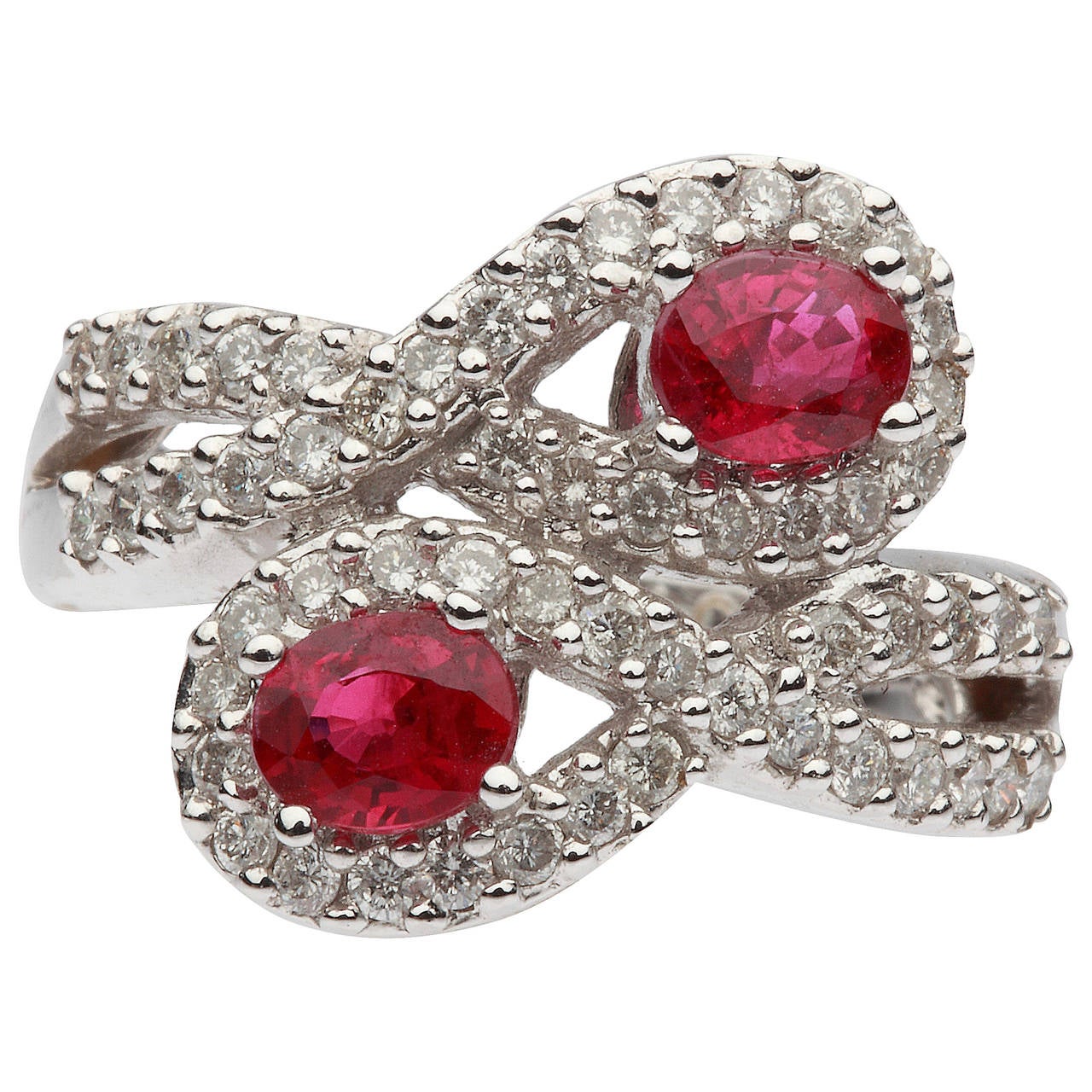 Elegant Ruby Diamond Gold Bypass Ring