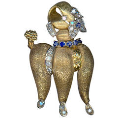 1940s Sapphire Diamond Gold Poodle Brooch 1