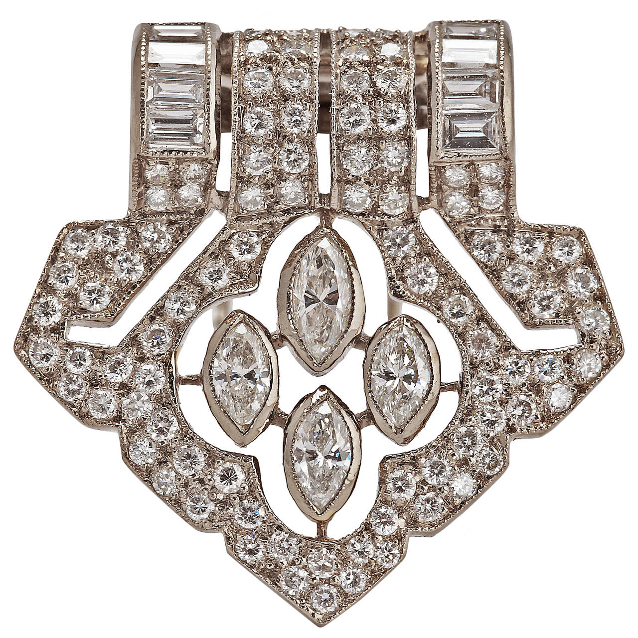 Art Deco Diamond Gold Clip For Sale