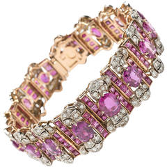 An Opulent Pink Sapphire Diamond Gold Bracelet