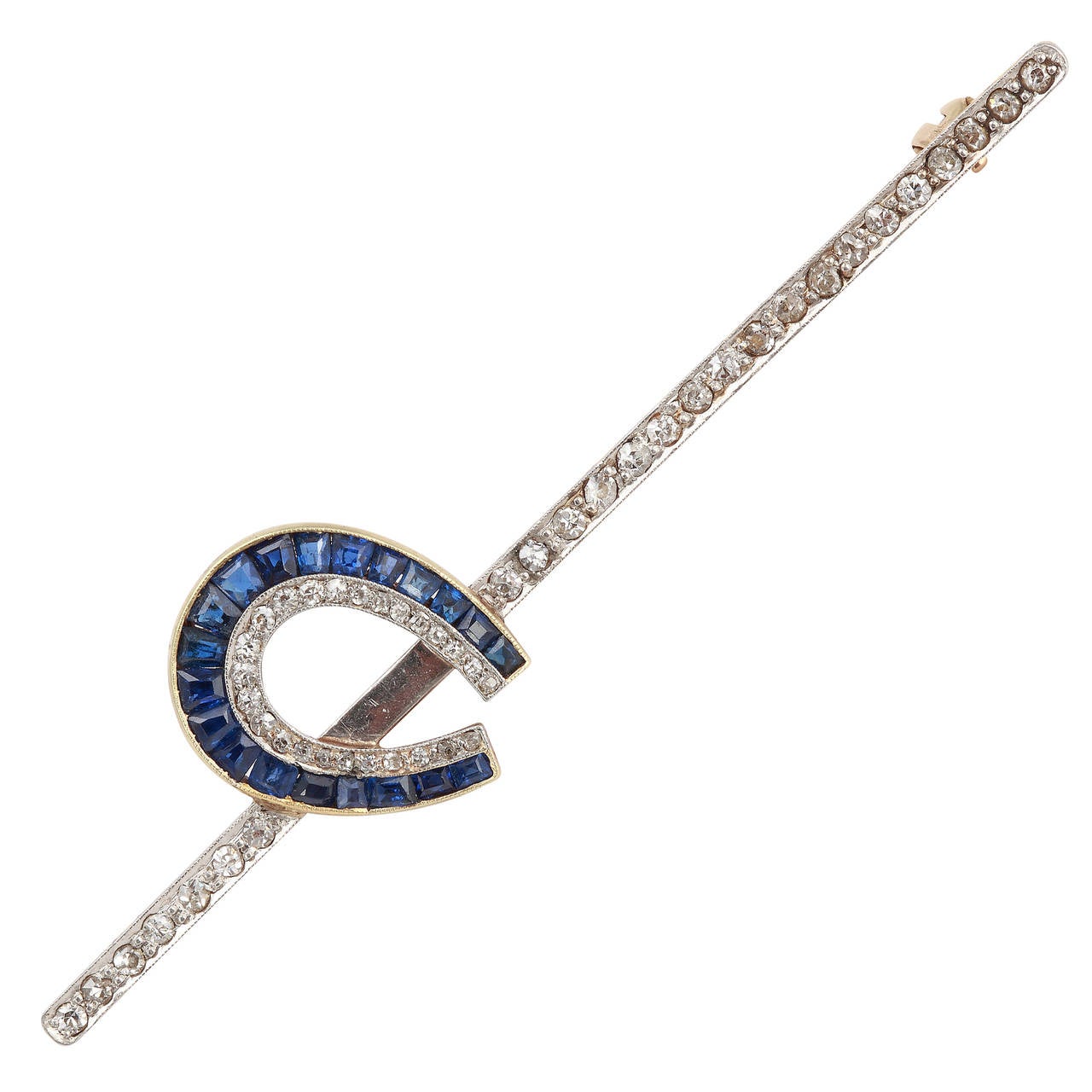 Art Deco Sapphire Diamond Gold Horseshoe Brooch