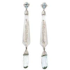 Aquamarine, Rock Crystal and Diamonds Platinum Dangle Earrings 8