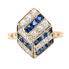 Unusual Sapphire Diamond Gold Geometric Design Ring 2