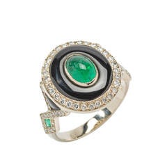 Elegant Onyx Emerald Diamond Gold Ring 5