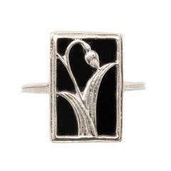 Beautiful Art Nouveau Onyx Silver Ring