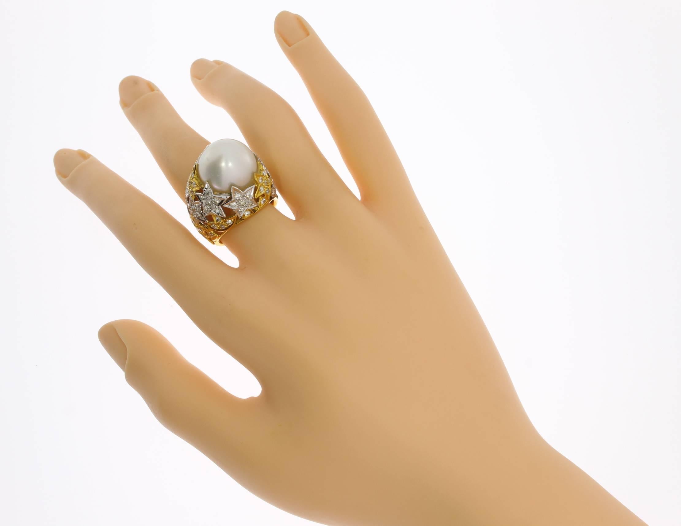 Pearl Diamond Gold Star Cocktail Ring 4