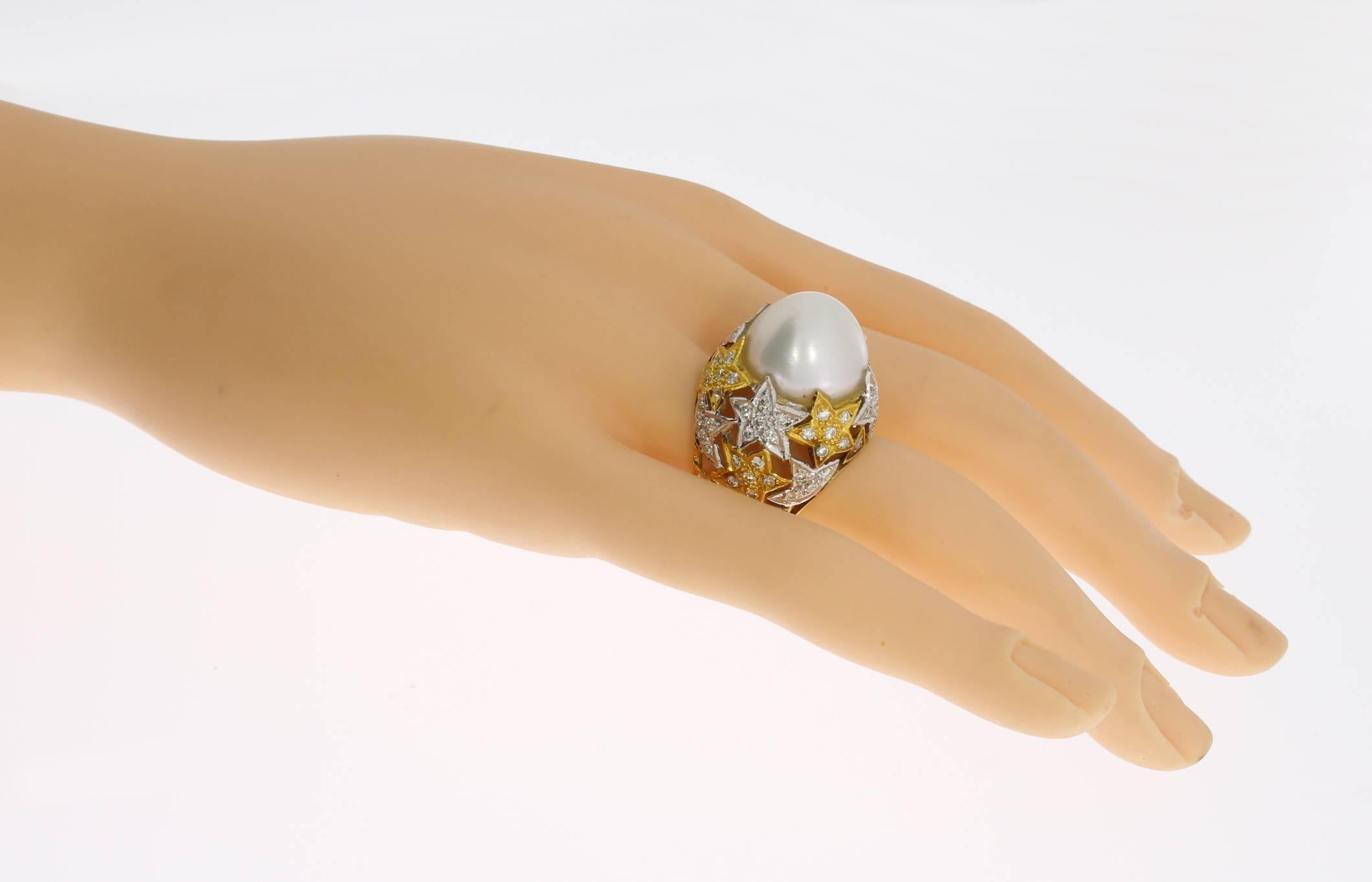 Pearl Diamond Gold Star Cocktail Ring 5