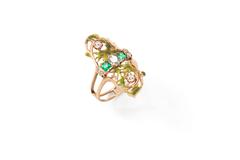 Art Nouveau Emerald and Diamond Gold Ring