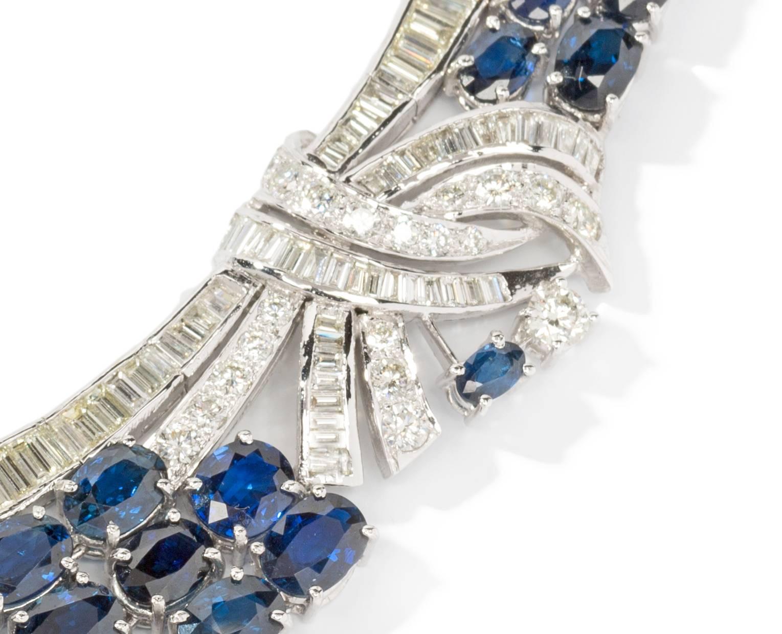 Baguette Cut Blue Sapphire Diamond 18 Carat Gold Necklace