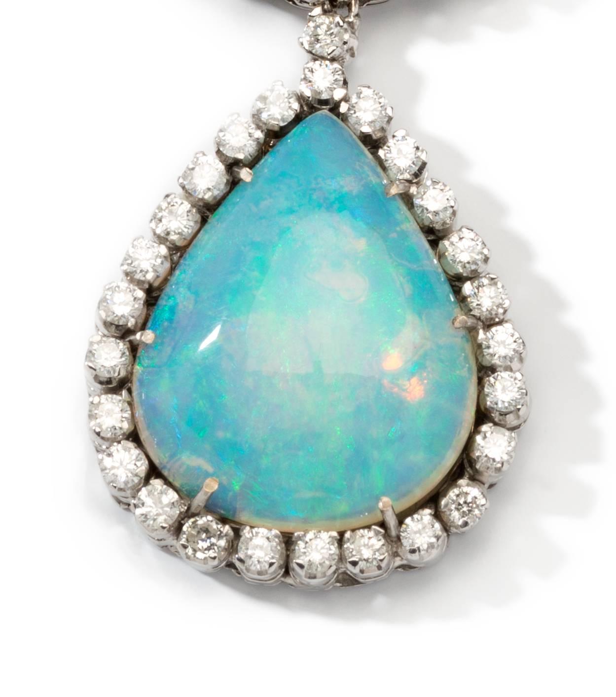 Brilliant Cut Double Opal Diamond White Gold Chain Pendant For Sale