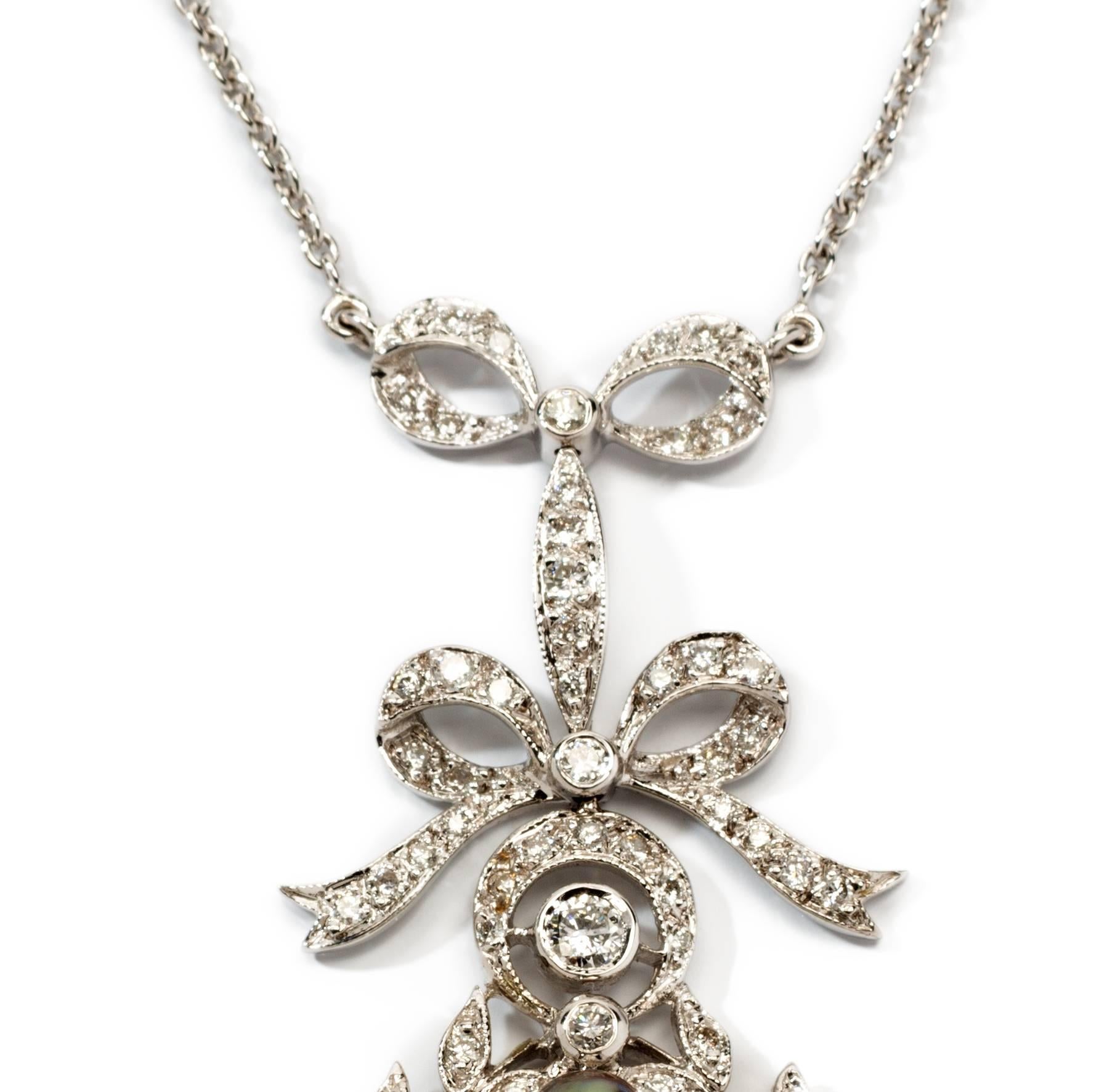 Brilliant Cut Tahiti Pearl Diamond White Gold Necklace For Sale