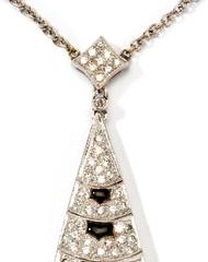 Art Deco Diamond Onyx Gold Pendant with Chain