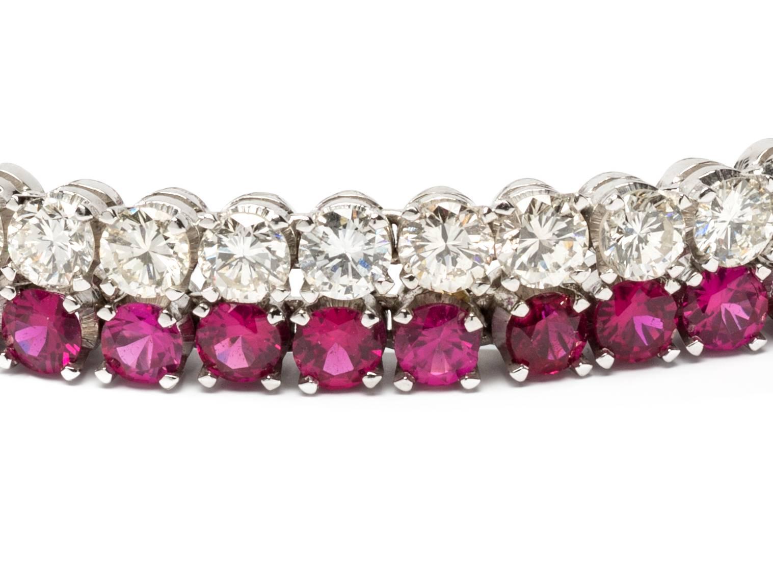 1960s Ruby Diamond Gold Tennis Bracelet In Excellent Condition For Sale In Berlin, DE