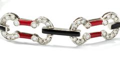 Art Deco Enamel Diamond Platinum Link Bracelet