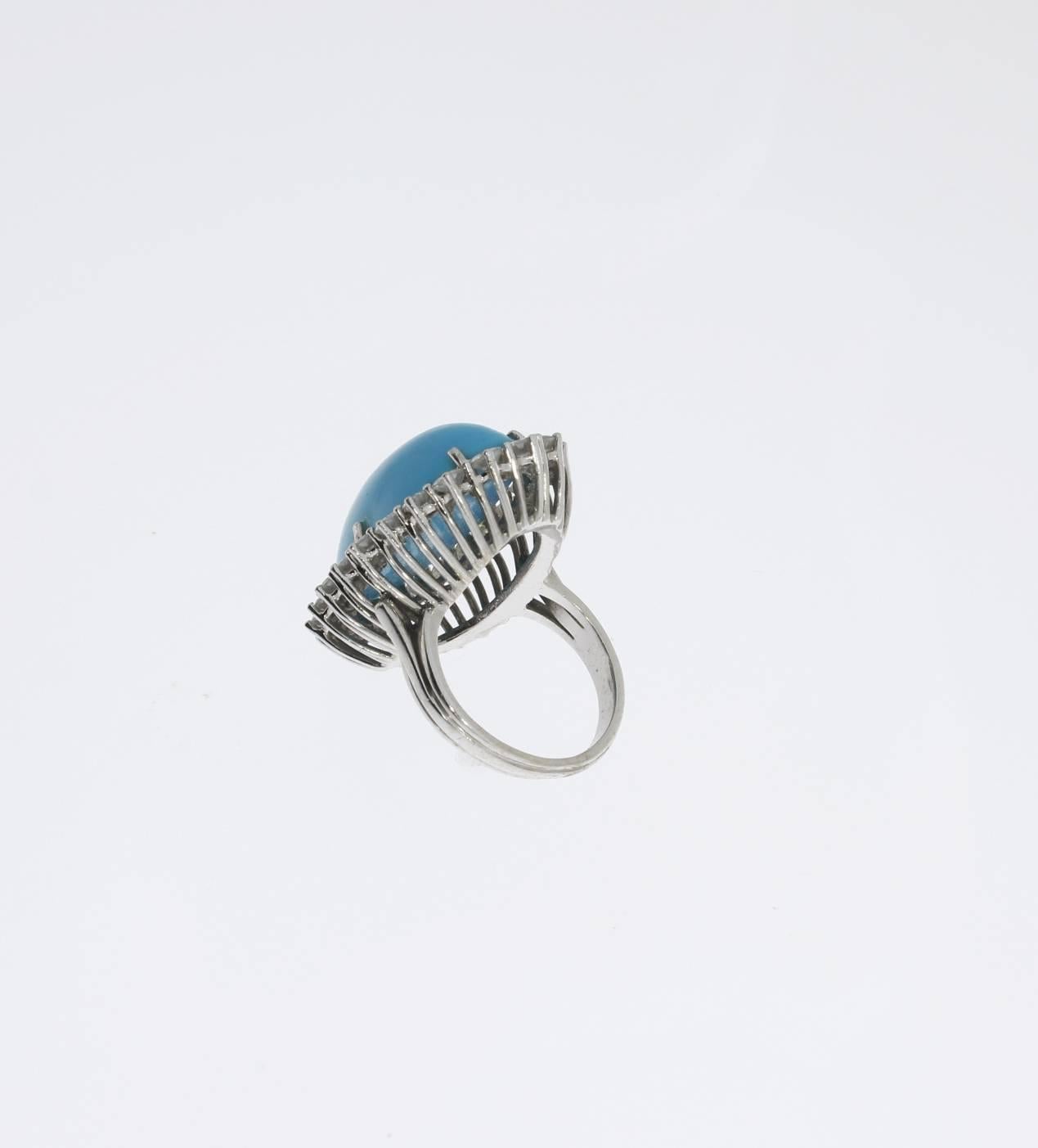 Cabochon 1950s Turquoise Diamond Gold Cocktail Ring For Sale