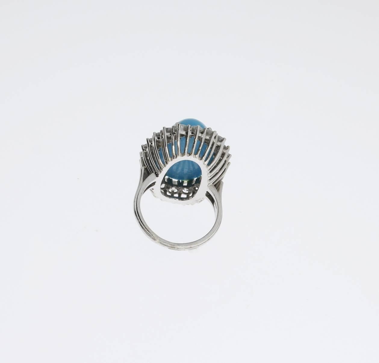 1950s Turquoise Diamond Gold Cocktail Ring In Excellent Condition For Sale In Berlin, DE