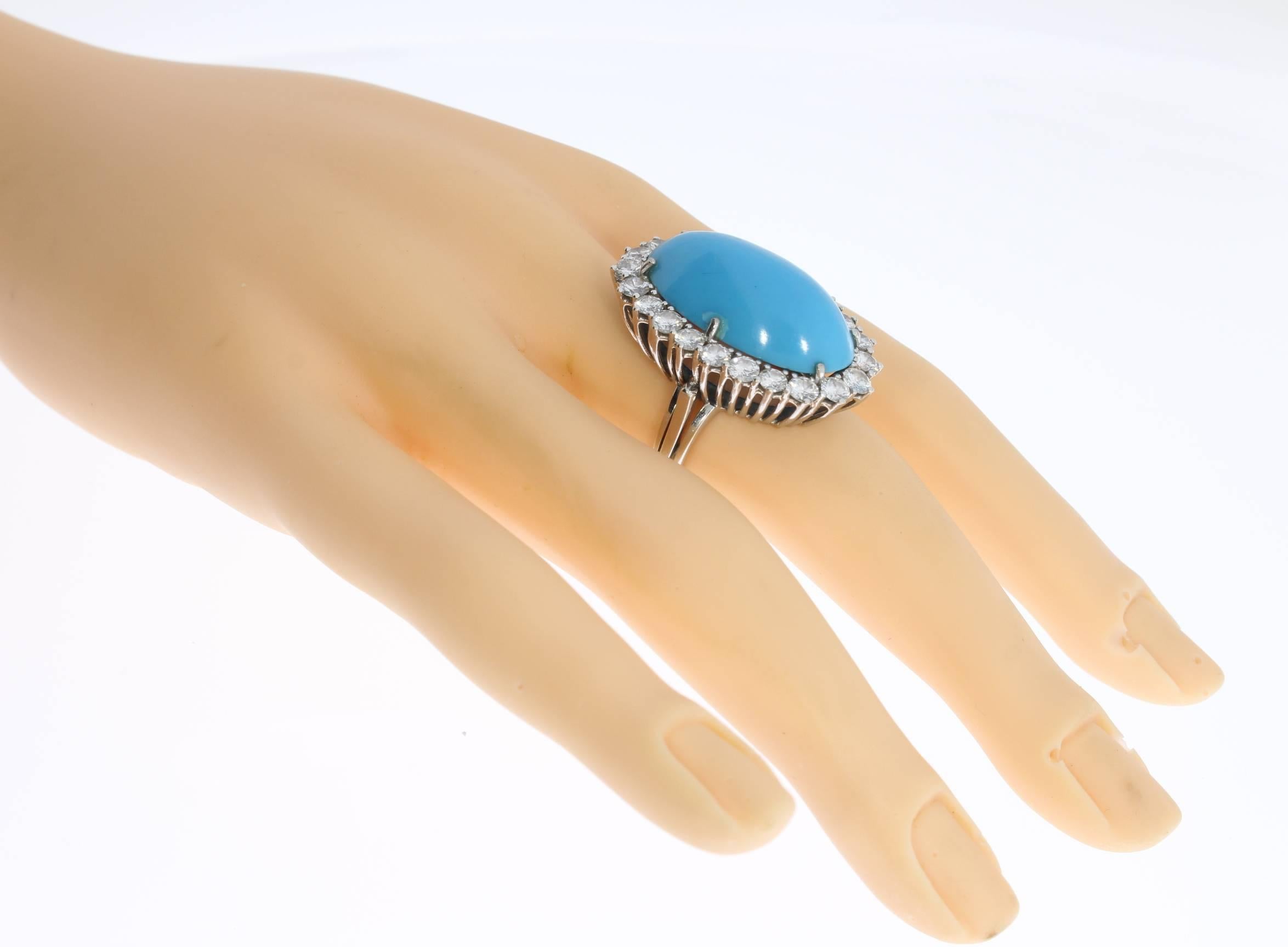 Women's 1950s Turquoise Diamond Gold Cocktail Ring For Sale