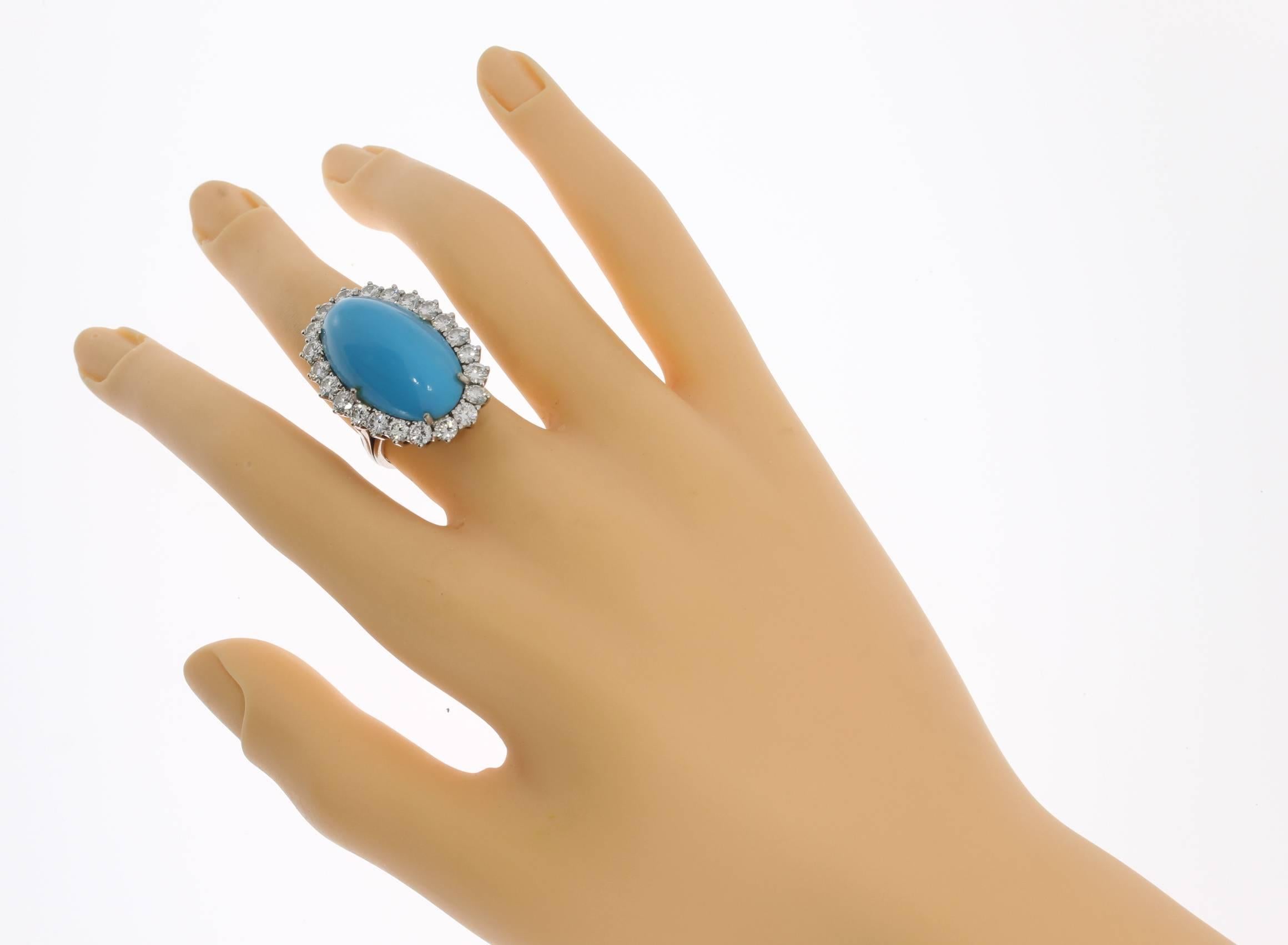 1950s Turquoise Diamond Gold Cocktail Ring For Sale 1