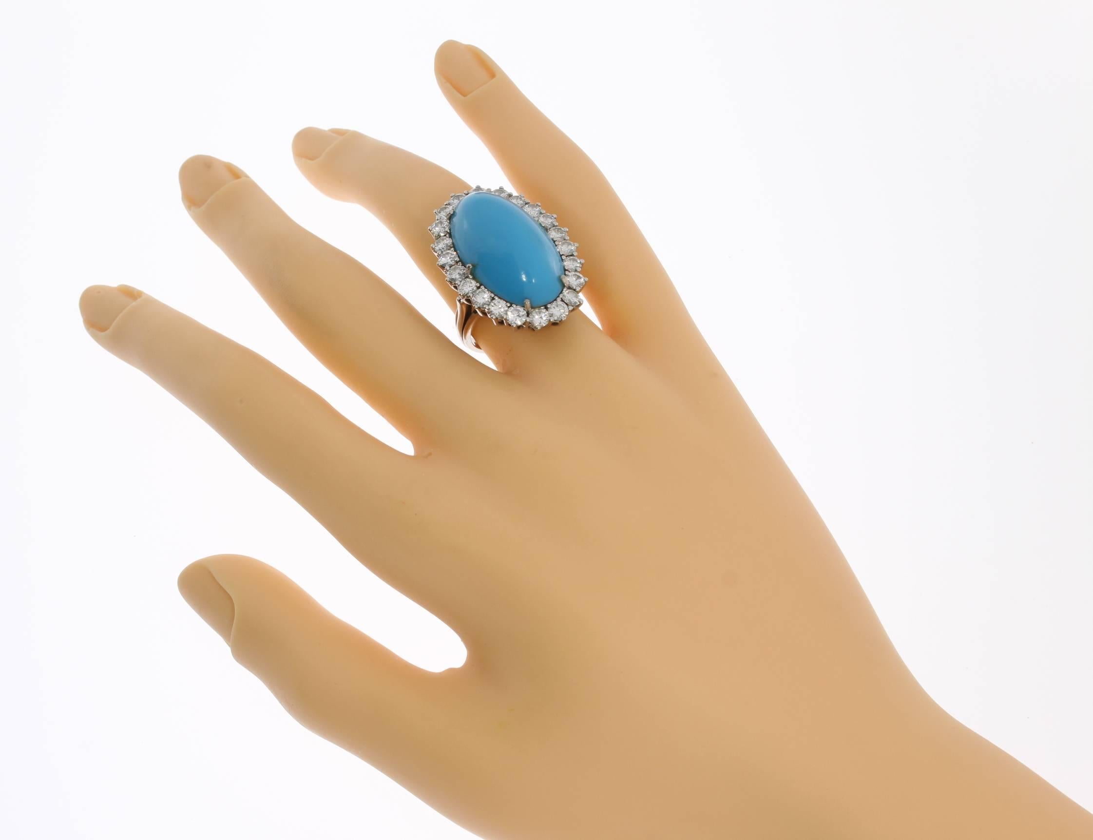 1950s Turquoise Diamond Gold Cocktail Ring For Sale 2
