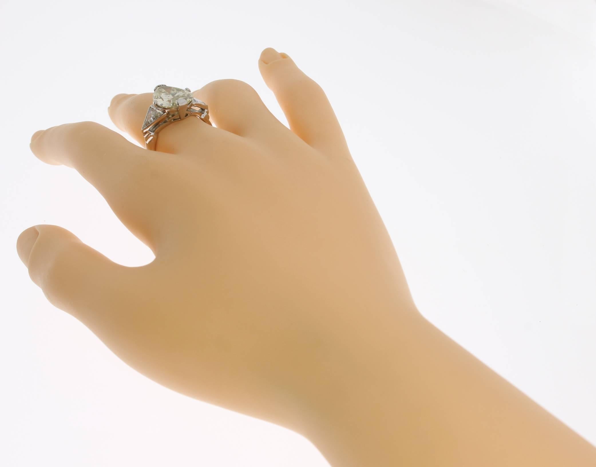 Women's Art Deco Teardrop Diamond Platinum Engagement Ring For Sale