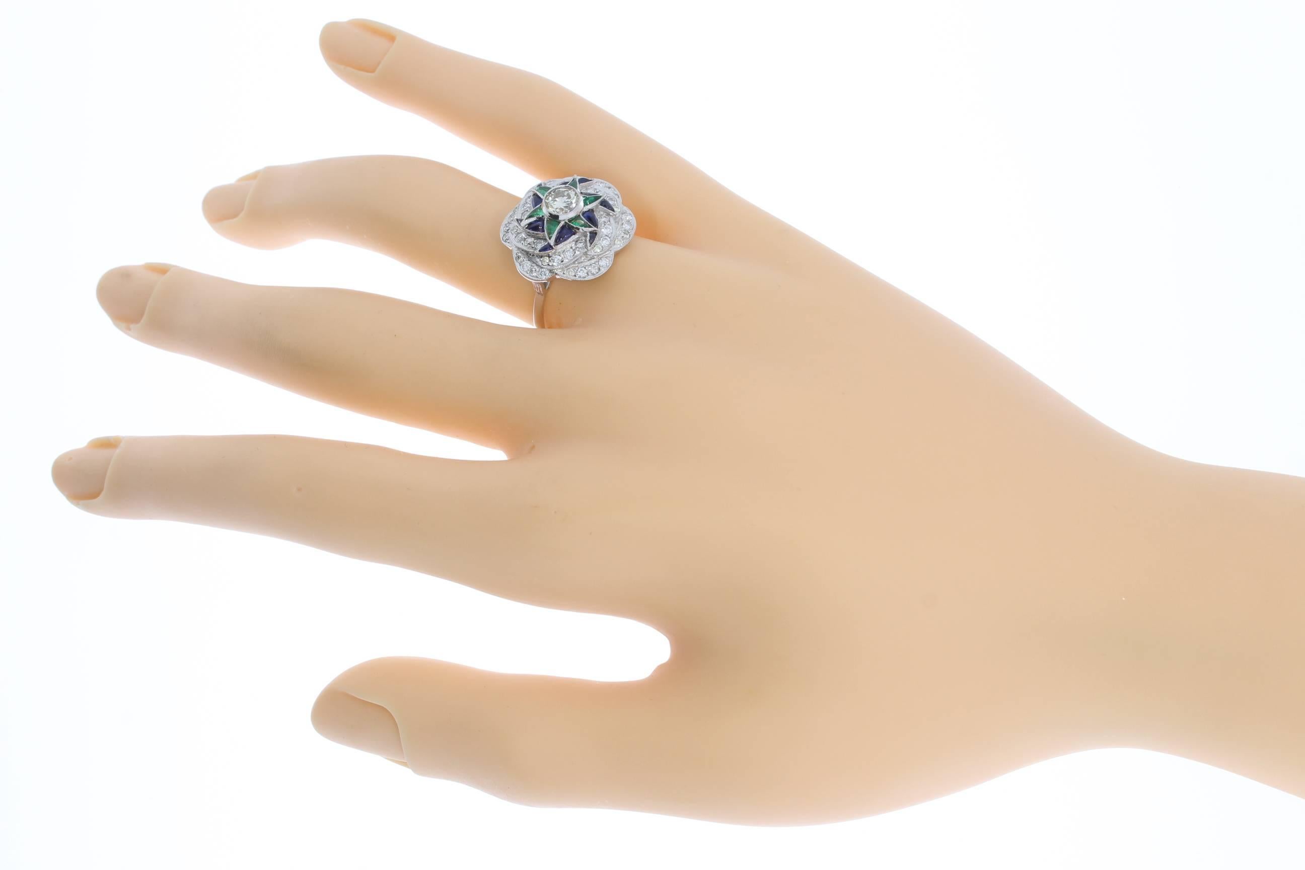 Sapphire Emerald Diamond Gold Ring For Sale 1
