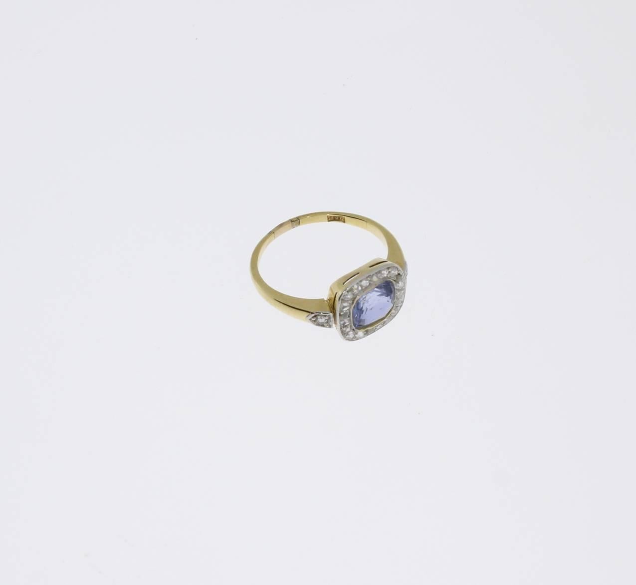 Rose Cut Ceylon Sapphire Diamond Gold Ring