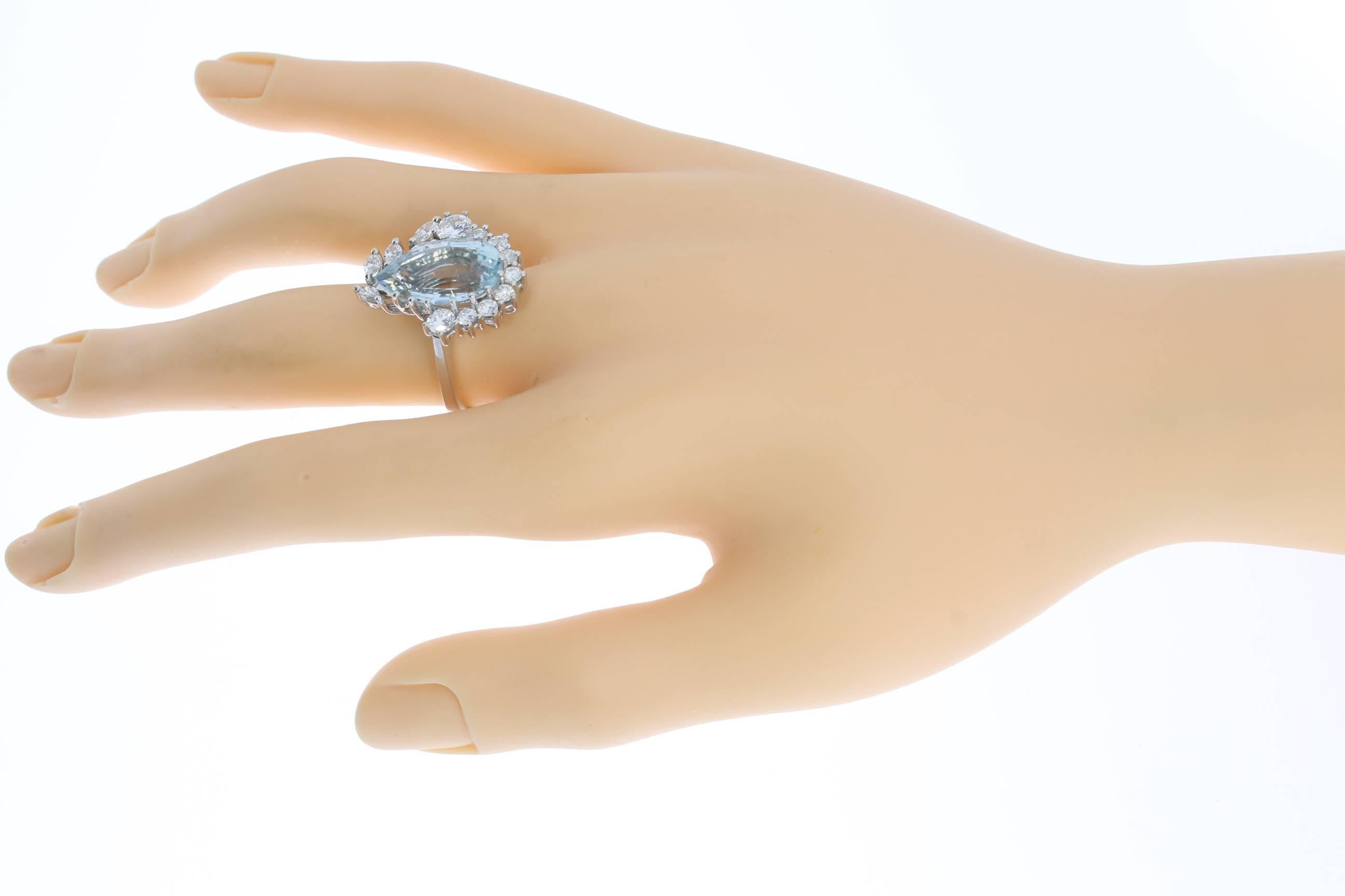 Women's Tear Drop Aquamarine Ring with Diamonds For Sale