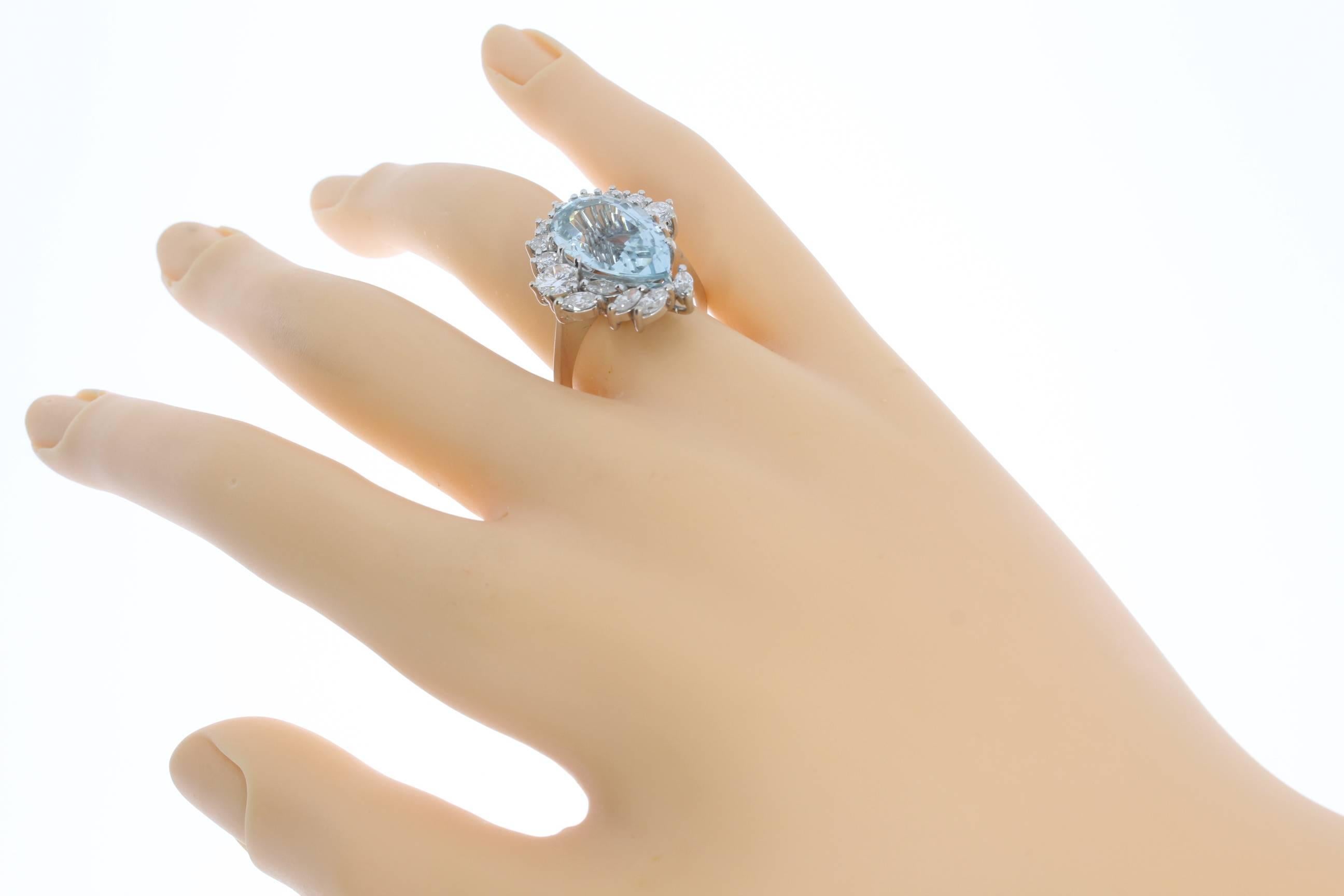Tear Drop Aquamarine Ring with Diamonds For Sale 3