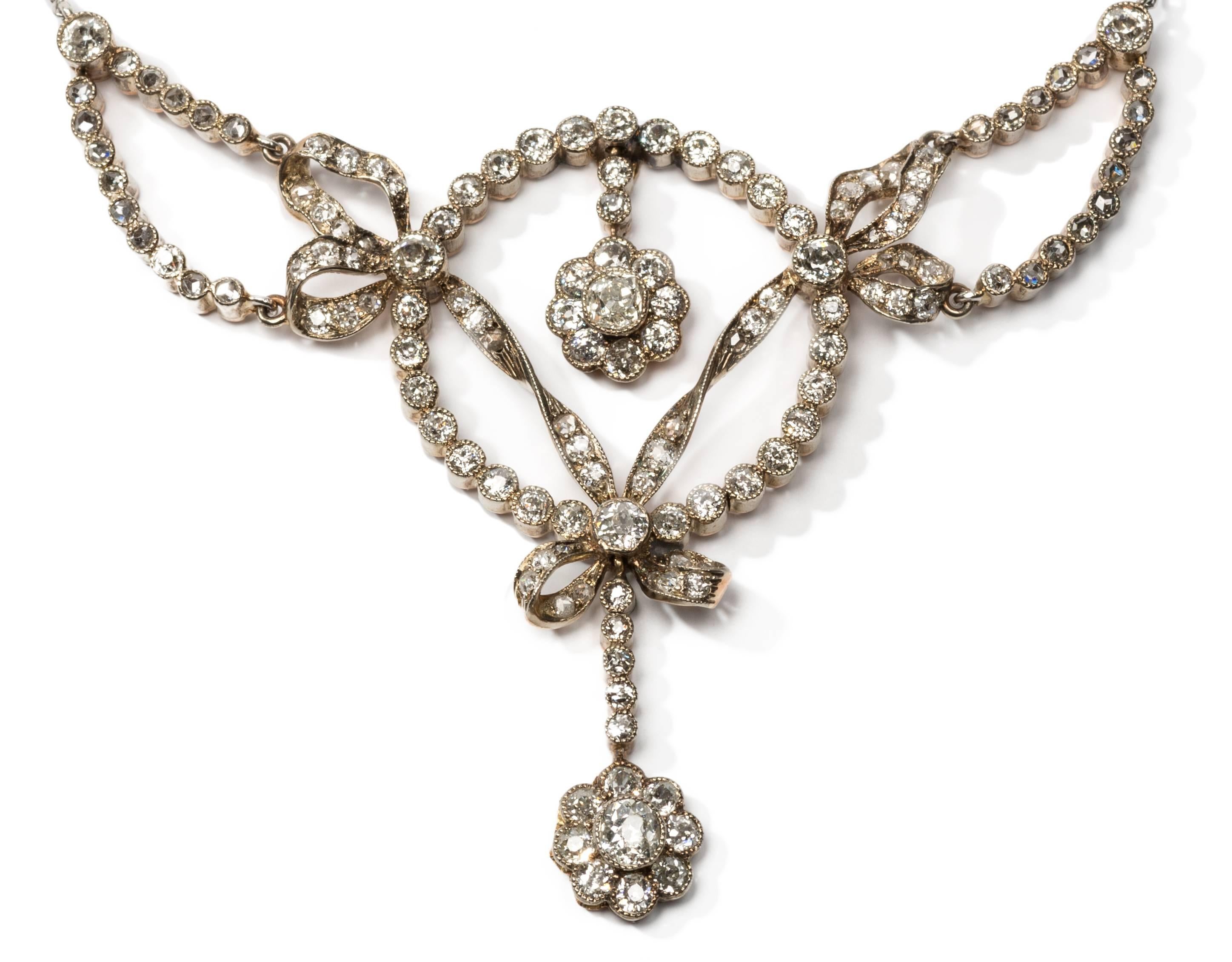 Edwardian Important Belle Epoque Diamond Gold Platinum Necklace