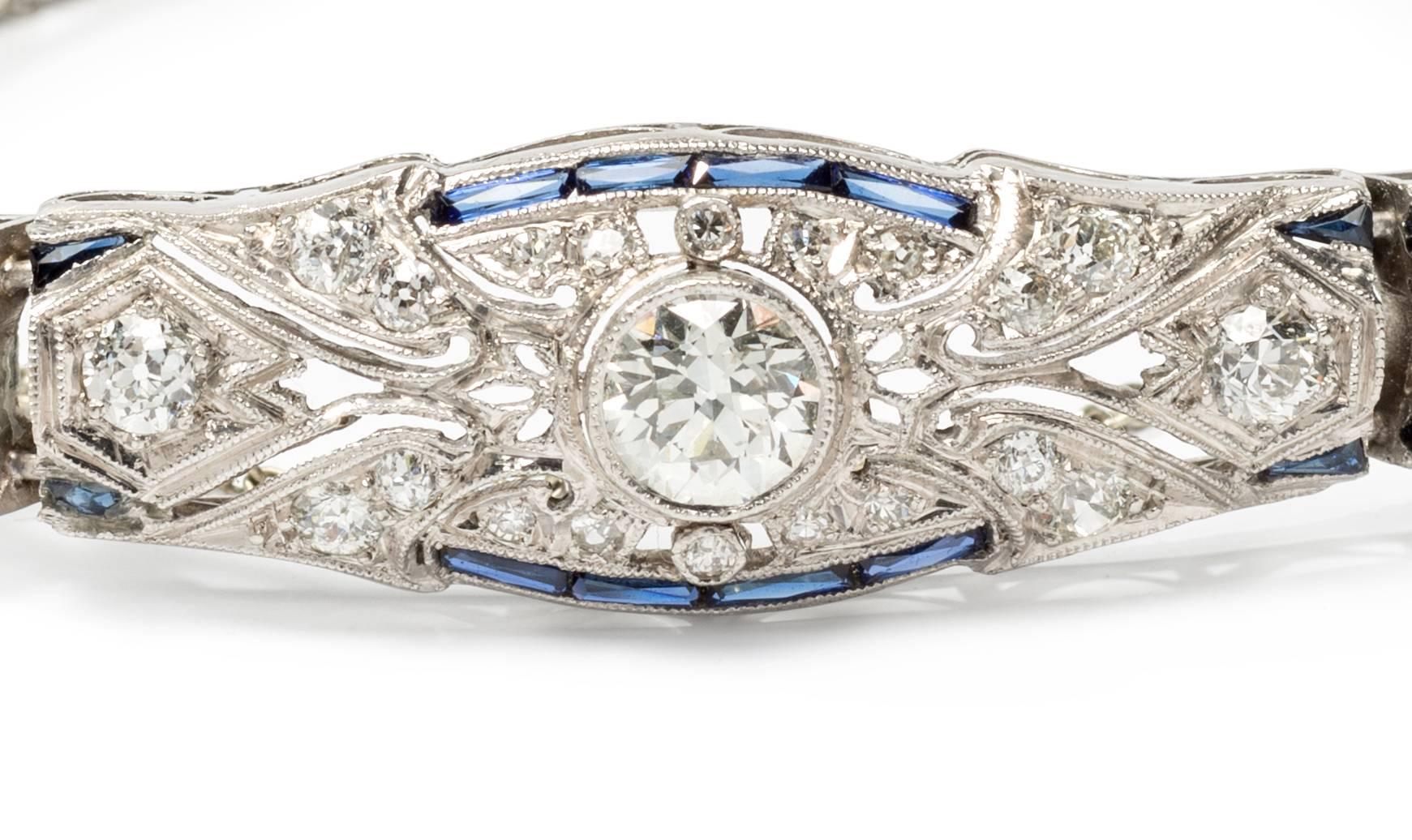 1920s Art Deco Sapphire Diamond Gold Platinum Bracelet In Excellent Condition In Berlin, DE