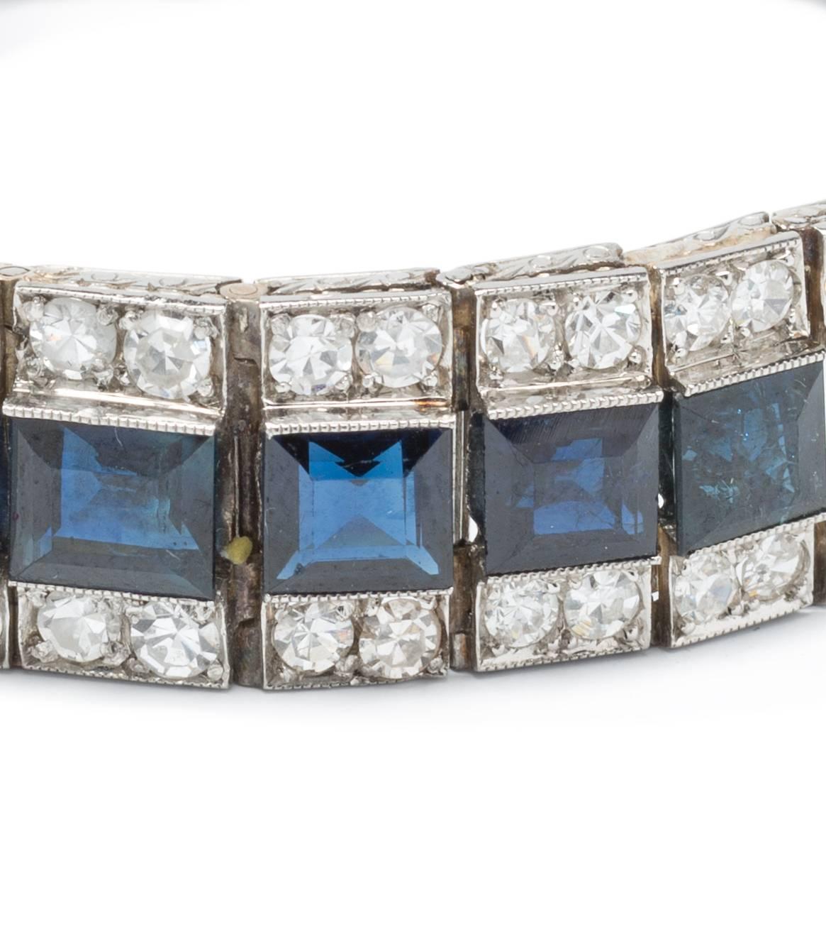 Saphir-Diamant-Platin-Tennisarmband aus den 1920er Jahren (Art déco) im Angebot