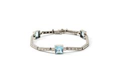 Art Deco Aquamarine Diamond Platinum Bracelet