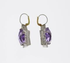 Amethyst Diamond Platinum Star Shaped Earrings