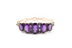 Amethyst Diamond Gold Bangle Bracelet