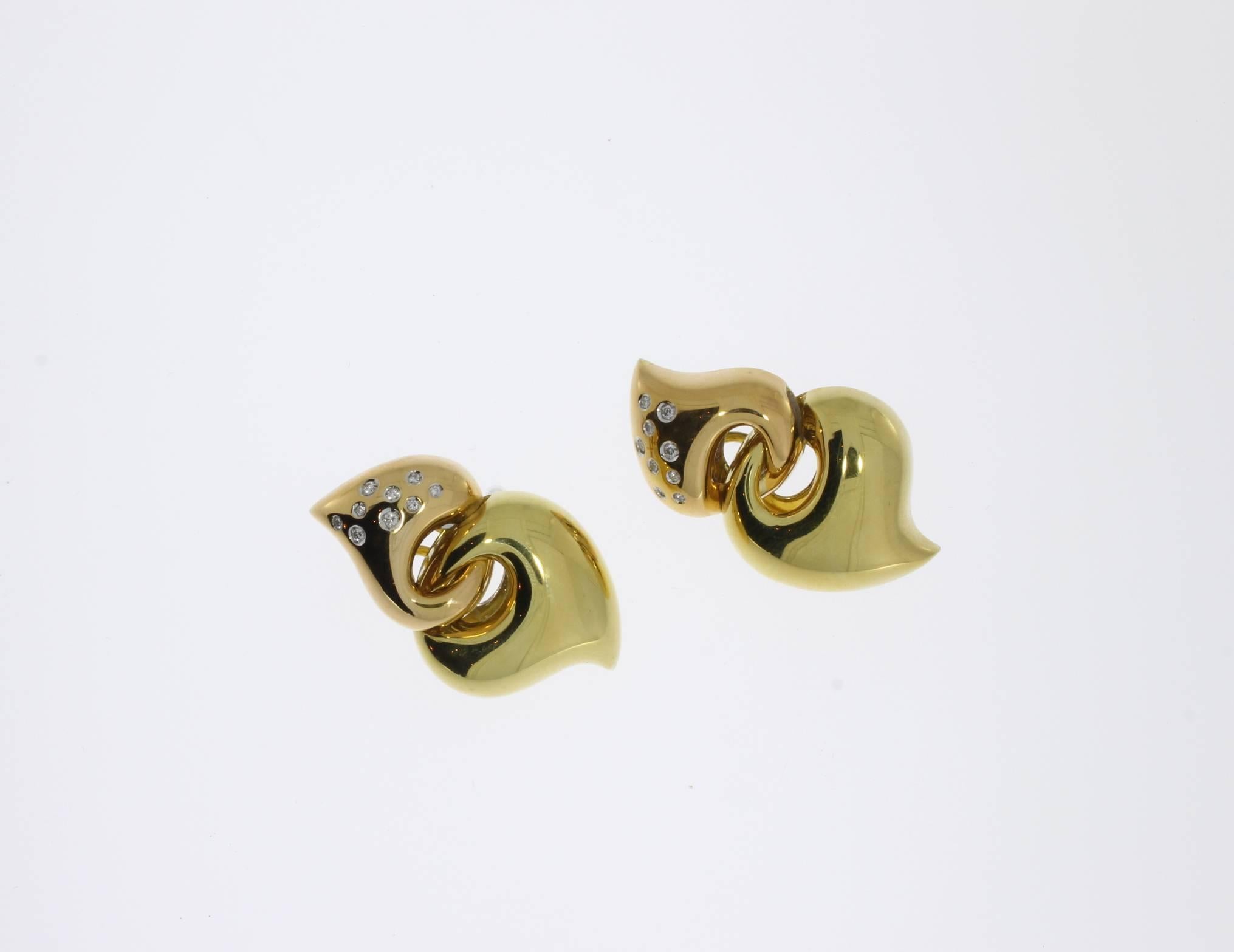 Brilliant Cut Modern Diamond Gold Entwined Hearts Earrings For Sale