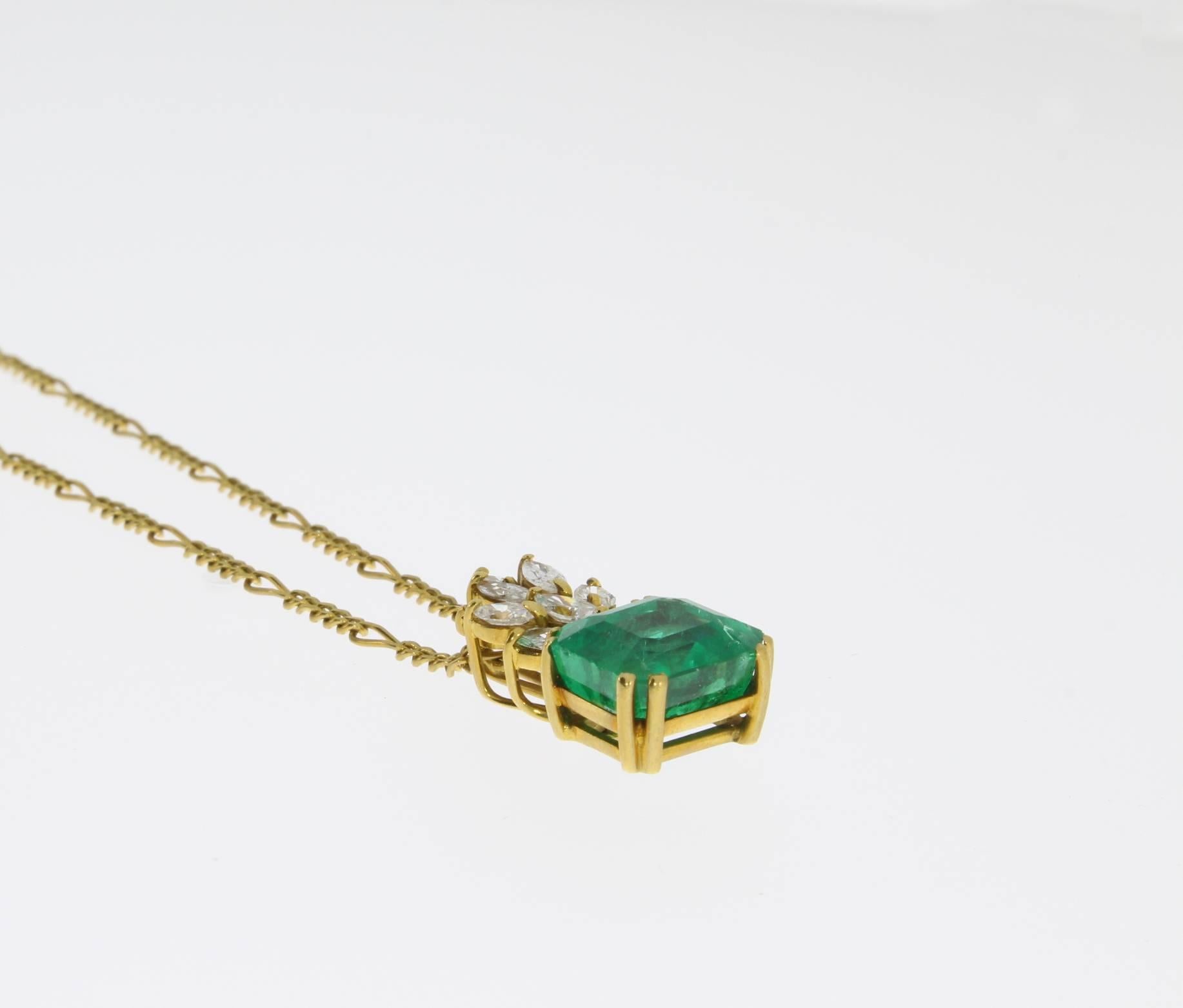 Emerald Cut Emerald Diamond 18 Carat Gold Pendant For Sale