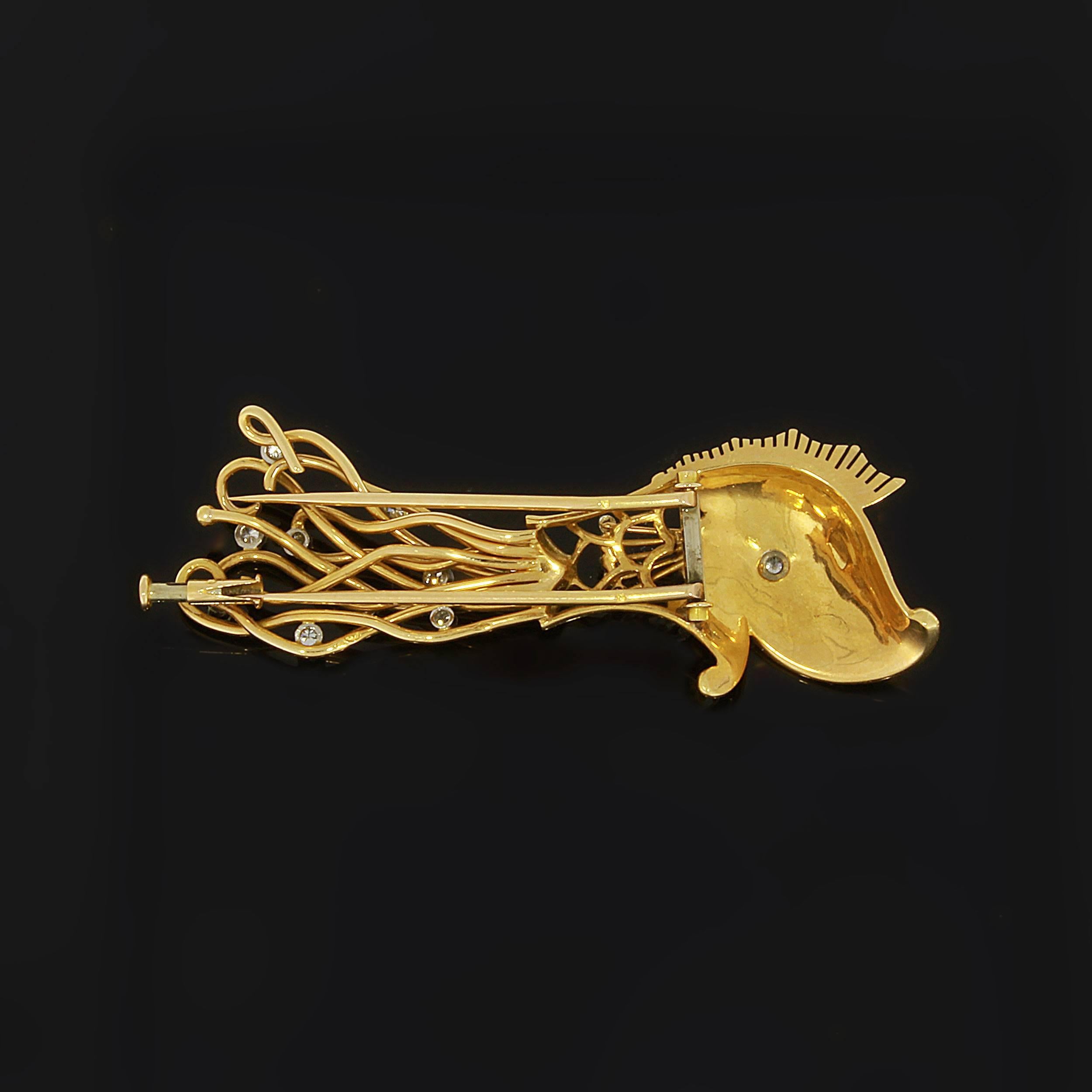 Brilliant Cut 1940s Diamond Gold Fish Brooch For Sale