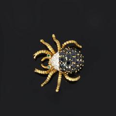 Sapphire Diamond Gold Spider Brooch