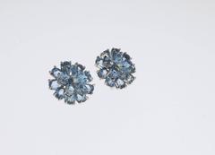 Floral Shape Aquamarine Diamond Gold Stud Earrings