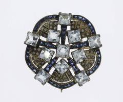 Aquamarine Diamond Silver Gold Flower Shape Brooch Pendant