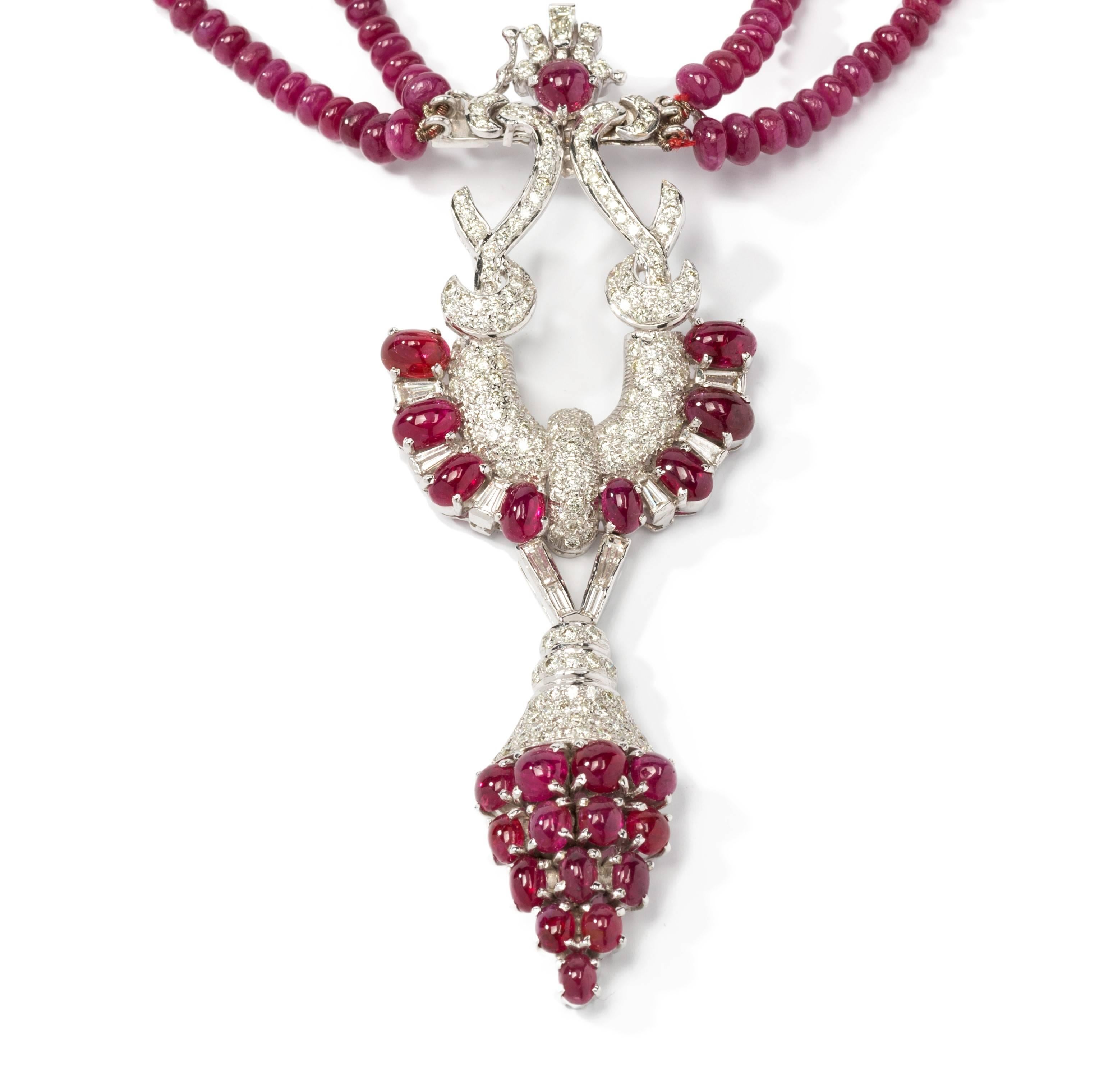 Art Deco Ruby Diamond 18 Carat Gold Necklace For Sale
