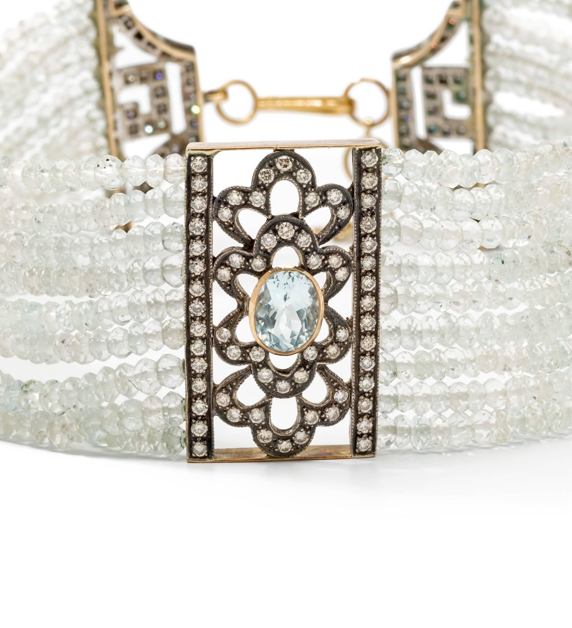 Collier de Chien with Aquamarine and Diamonds In Excellent Condition In Berlin, DE