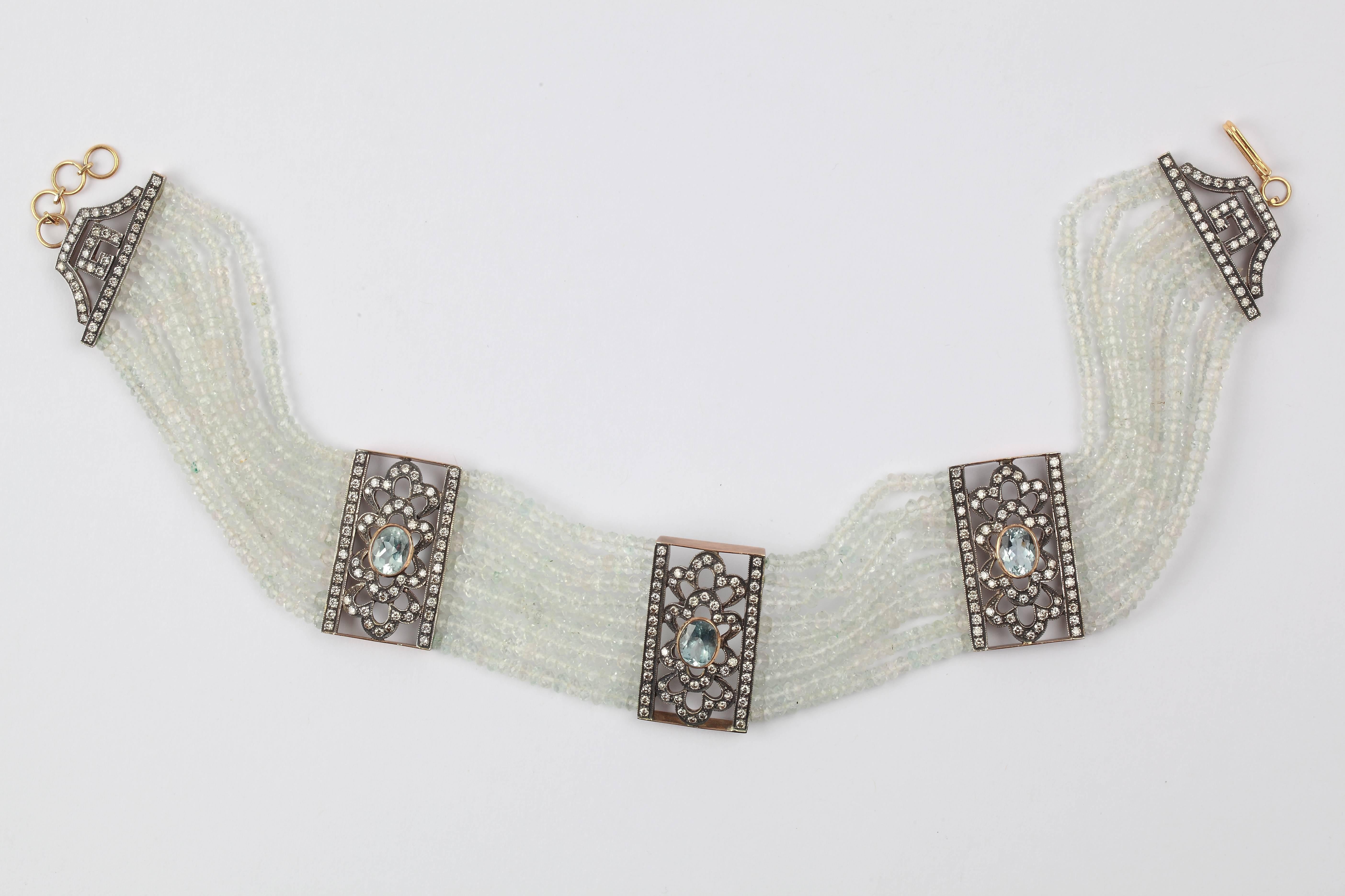 Women's Collier de Chien with Aquamarine and Diamonds