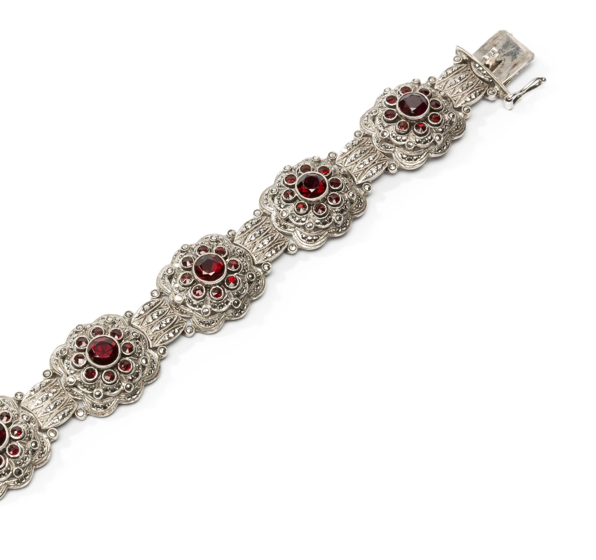 Art Deco Theodor Fahrner Antique Garnet Silver Bracelet 